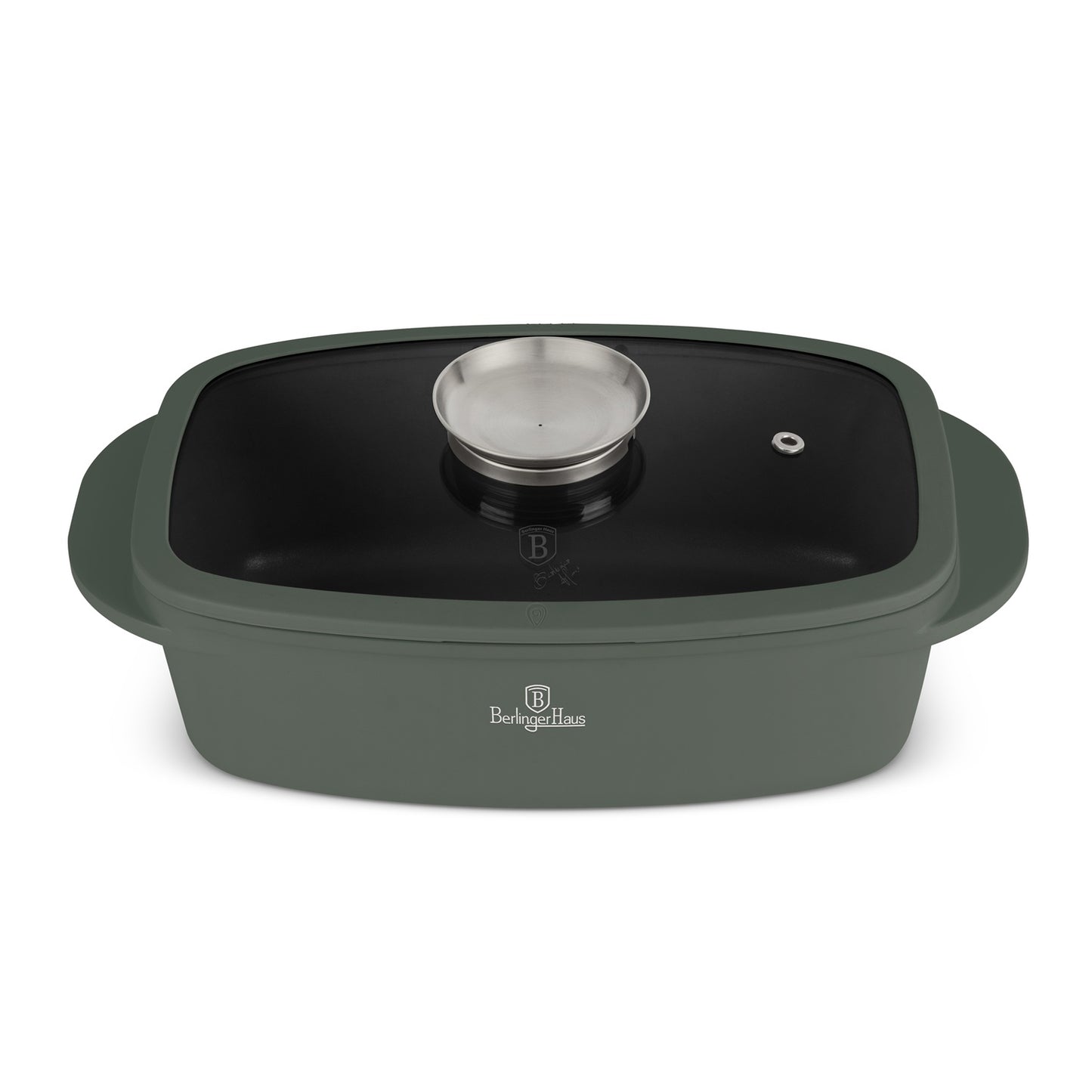Berlinger Haus Roaster with Glass Lid & Aroma Knob – Ø32 cm – 6L – Matt Green