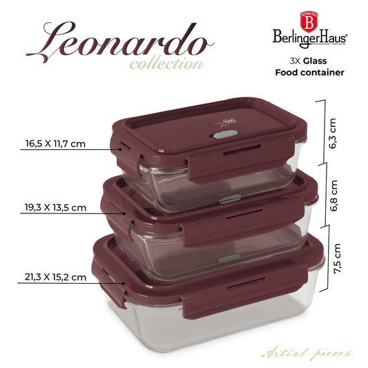 Berlinger Haus 3-Piece Glass Food Container Set - Leonardo