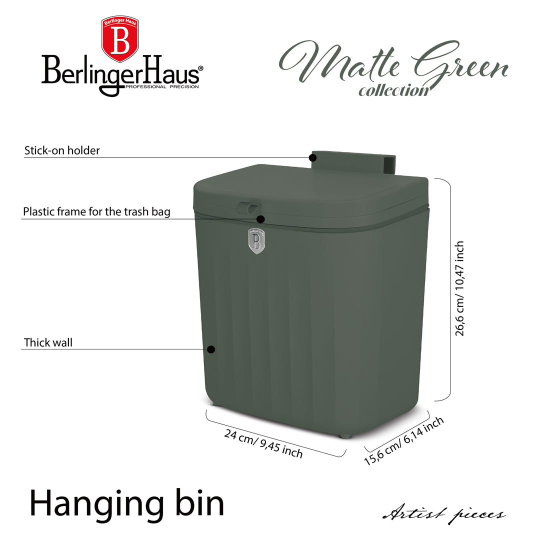 Berlinger Haus 7L Hanging Bin – Matte Green