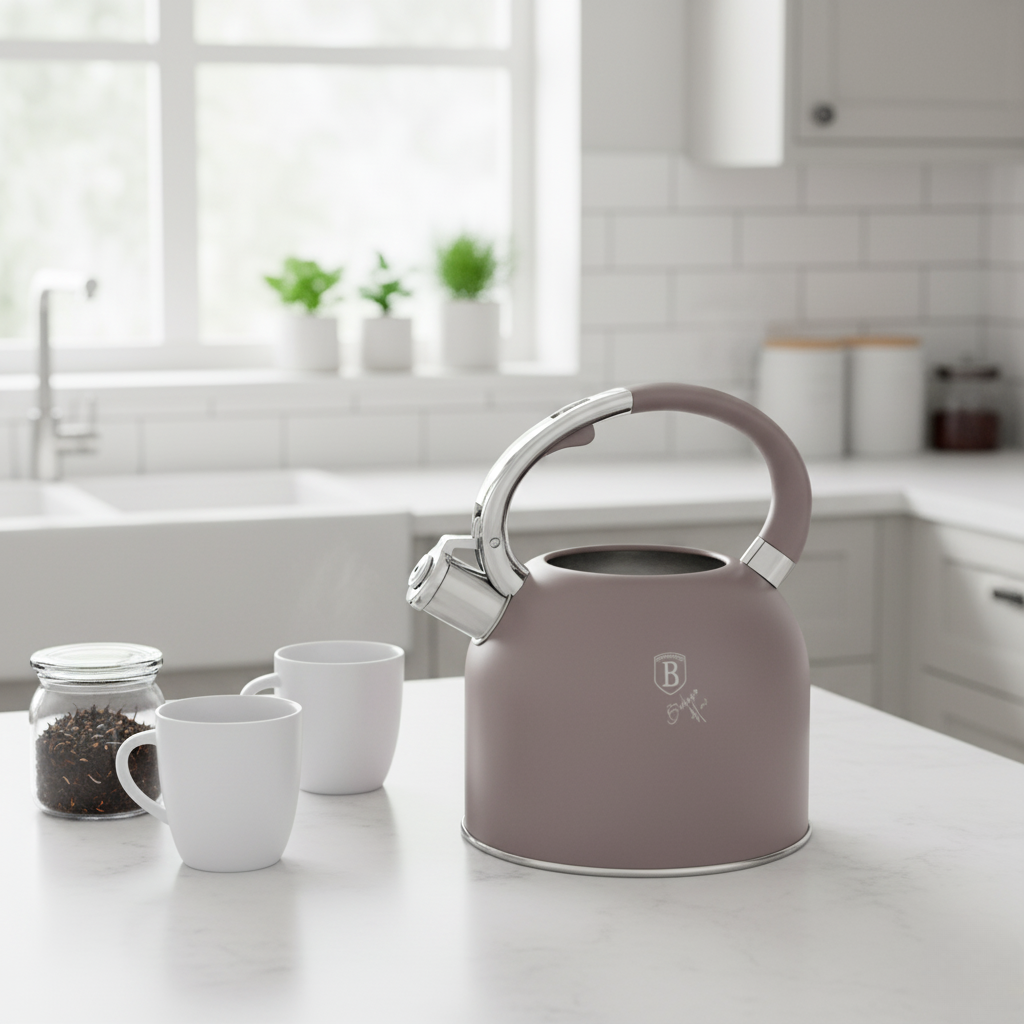 Berlinger Haus 3.0L Stainless Steel Whistling Kettle with Glass Lid – Taupe