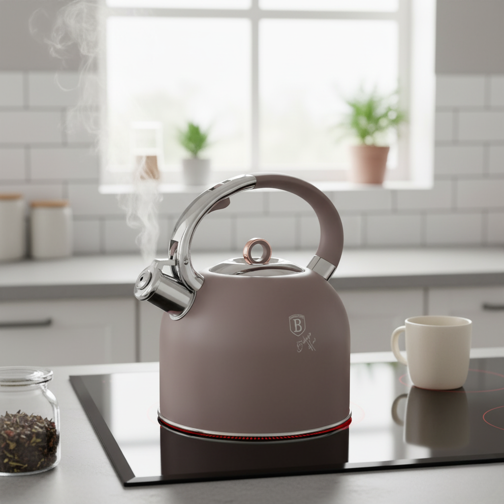 Berlinger Haus 3.0L Stainless Steel Whistling Kettle with Glass Lid – Taupe