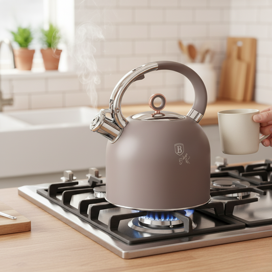 Berlinger Haus 3.0L Stainless Steel Whistling Kettle with Glass Lid – Taupe