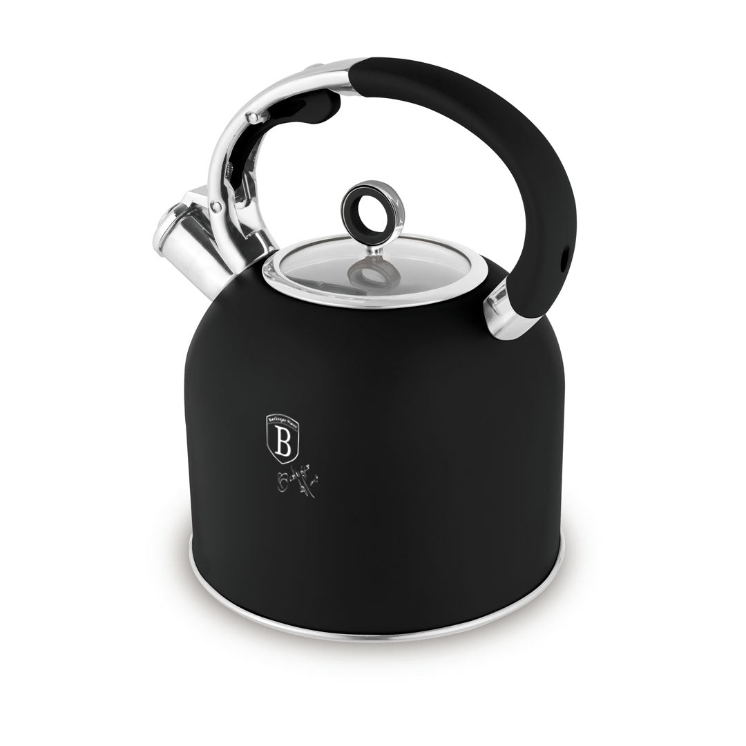 Berlinger Haus 3.0L Stainless Steel Whistling Kettle with Glass Lid – Matte Black