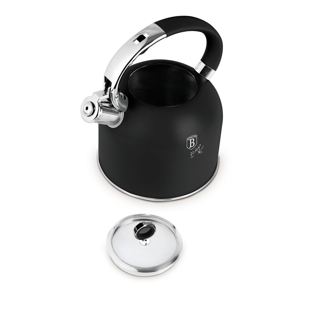 Berlinger Haus 3.0L Stainless Steel Whistling Kettle with Glass Lid – Matte Black