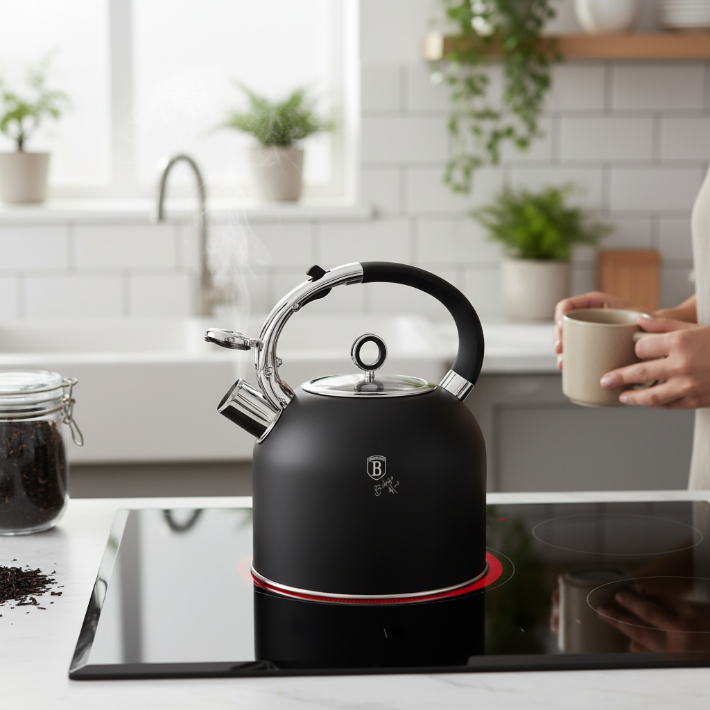 Berlinger Haus 3.0L Stainless Steel Whistling Kettle with Glass Lid – Matte Black