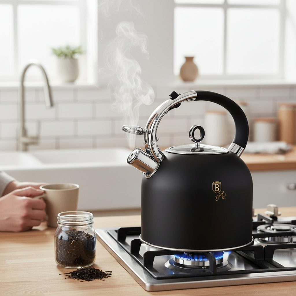 Berlinger Haus 3.0L Stainless Steel Whistling Kettle with Glass Lid – Matte Black