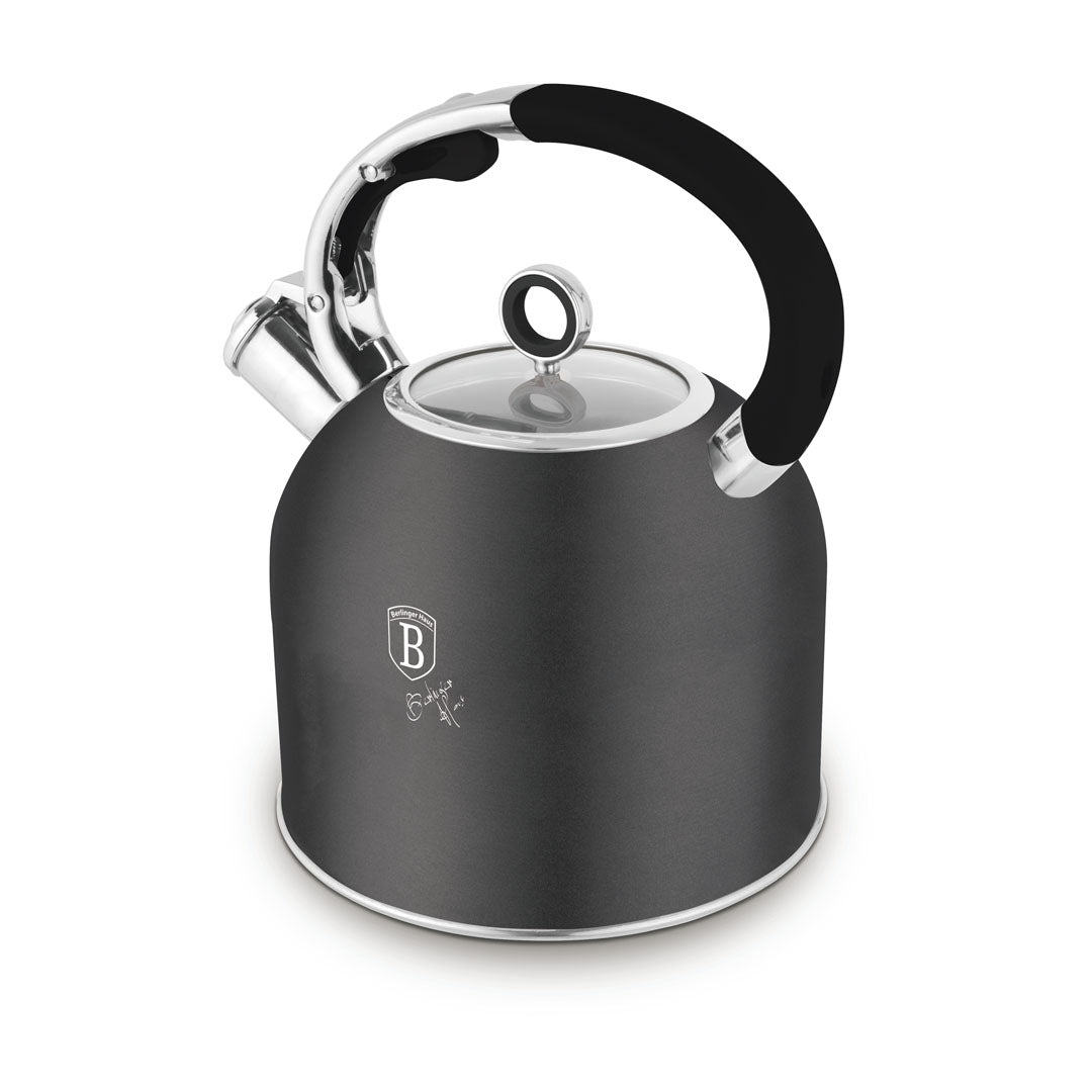 Berlinger Haus 3.0L Stainless Steel Whistling Kettle with Glass Lid – Anthracite