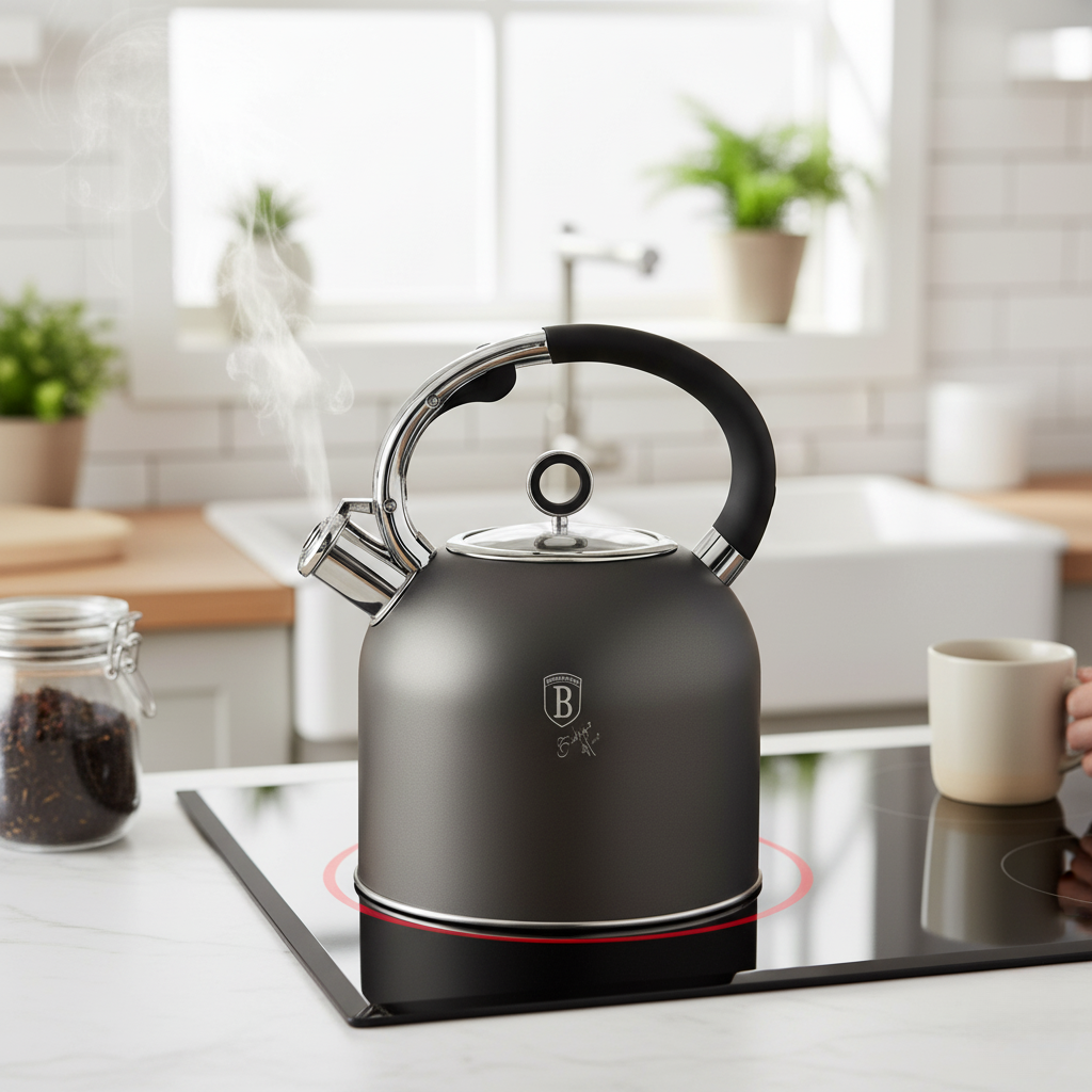 Berlinger Haus 3.0L Stainless Steel Whistling Kettle with Glass Lid – Anthracite