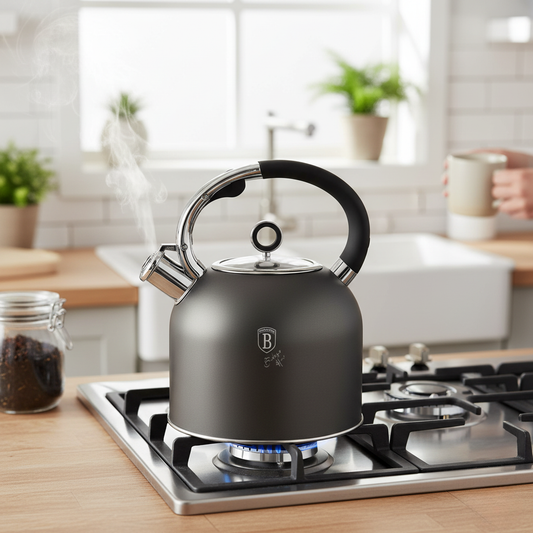 Berlinger Haus 3.0L Stainless Steel Whistling Kettle with Glass Lid – Anthracite