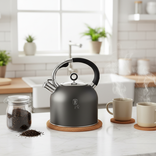 Berlinger Haus 3.0L Stainless Steel Whistling Kettle with Glass Lid – Anthracite