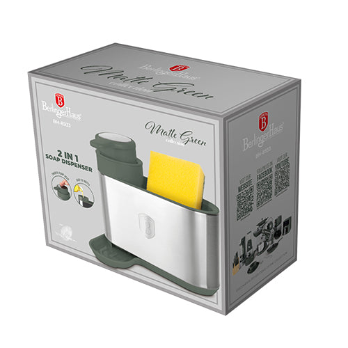 Berlinger Haus Soap Dispenser with Sponge Holder – Matte Green