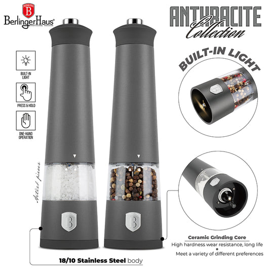 Berlinger Haus 2-Piece Electric Pepper and Salt Mill Set - Matt Anthracite
