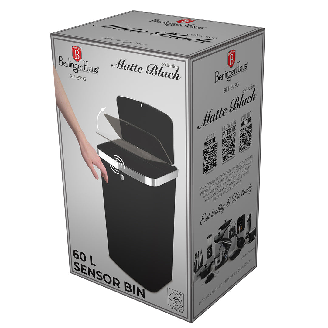 Berlinger Haus 60L Sensor Bin – Matte Black