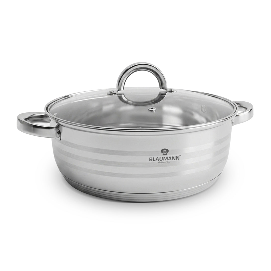 Blaumann 26cm Stainless Steel Shallow Pot with Lid - Gourmet Line