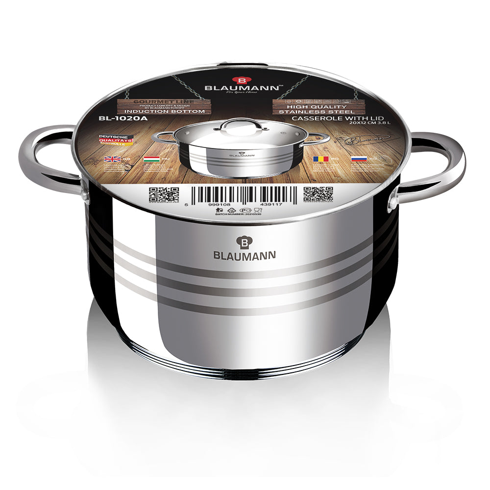 Blaumann 20cm Stainless Steel Casserole - Gourmet Line