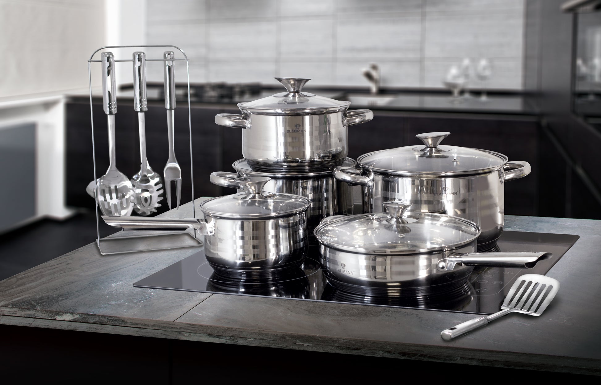 Blaumann 17-Piece Stainless Steel Induction Bottom Jumbo Cookware Set