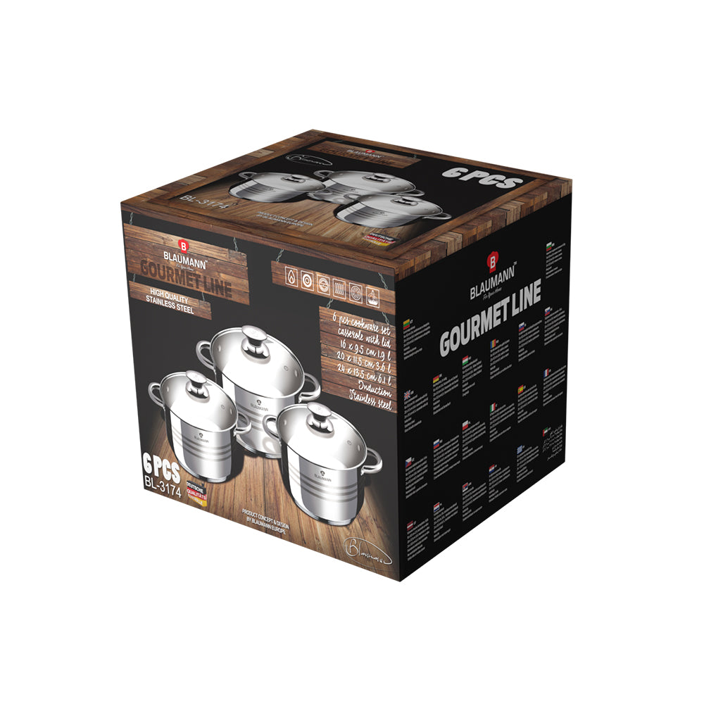 Blaumann 6-Piece Stainless Steel Cookware Set - Gourmet Line