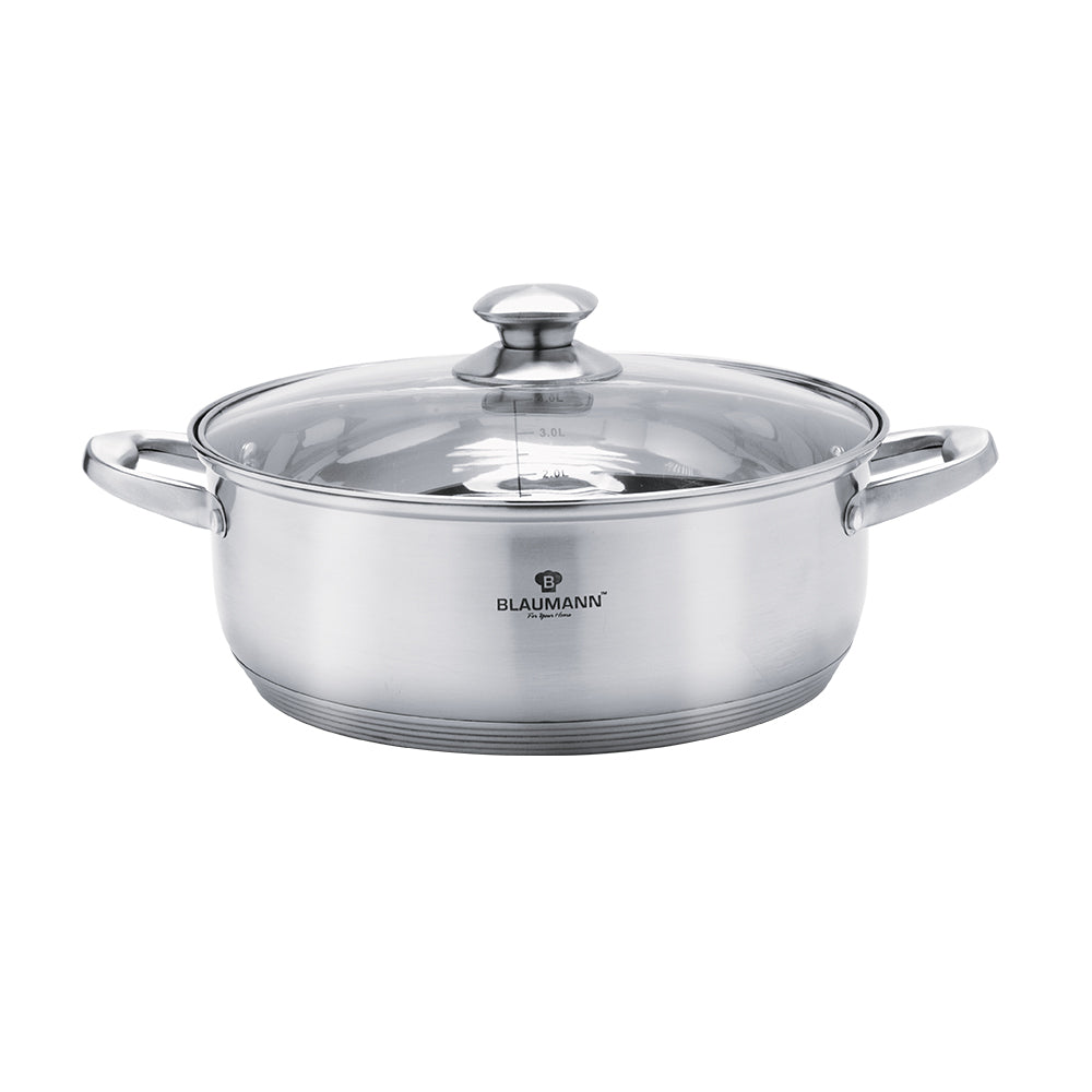 Blaumann 28cm Stainless Steel Shallow Pot - Satin Gourmet Line