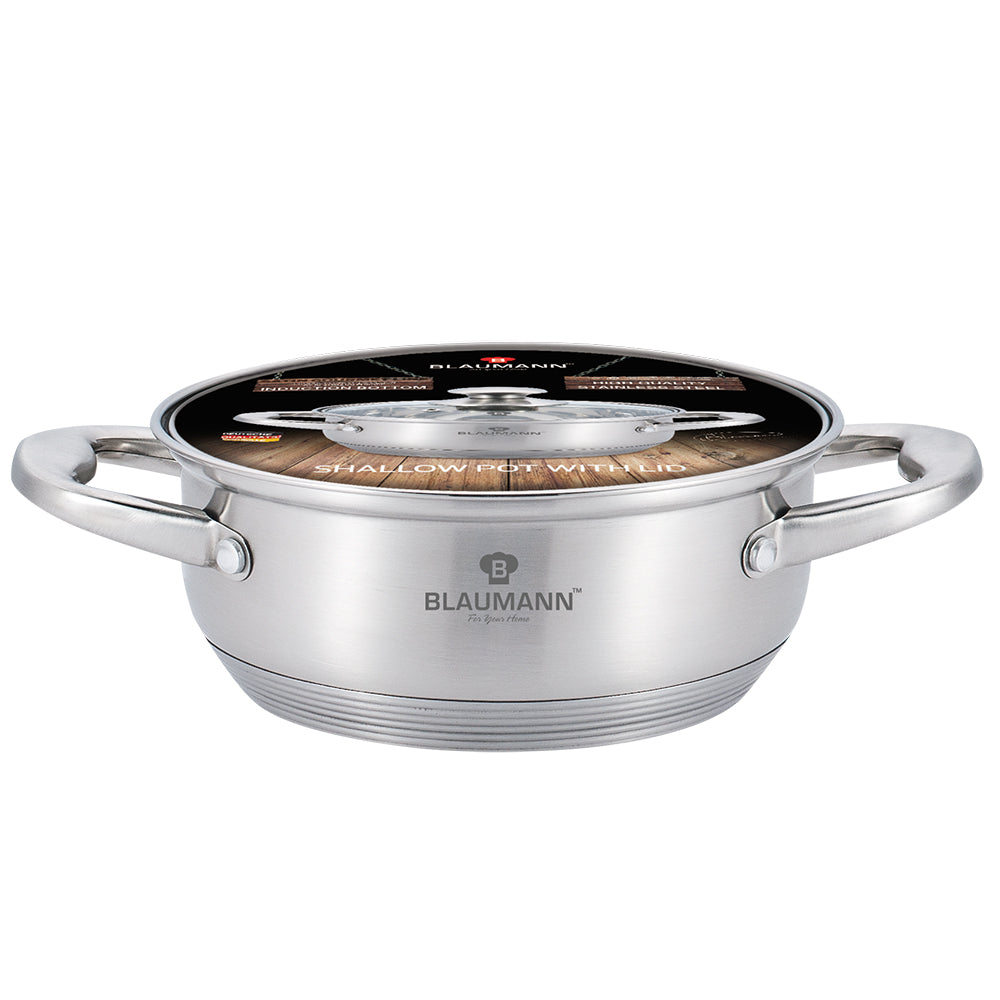 Blaumann 28cm Stainless Steel Shallow Pot - Satin Gourmet Line