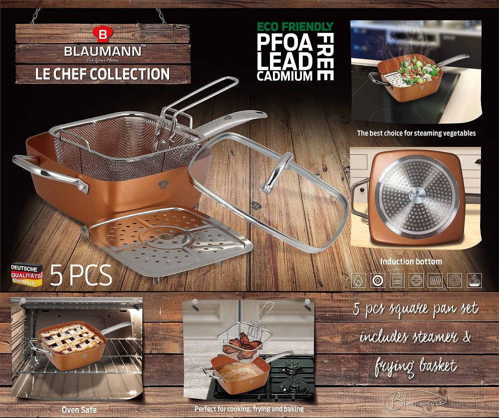 Blaumann 7-Piece Oven Safe Square Pan Set with Kitchen Utensils - Le Chef Line