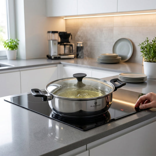 Blaumann 28cm Stainless Steel Shallow Pot with Lid - Gourmet Line