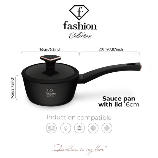 Fashion By Berlinger Haus 16cm TitanPro Non-Stick Sauce Pan with Lid - Matte Black