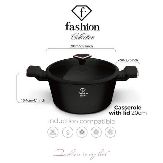 Fashion By Berlinger Haus 20cm TitanPro Non-Stick Casserole with Lid - Matte Black