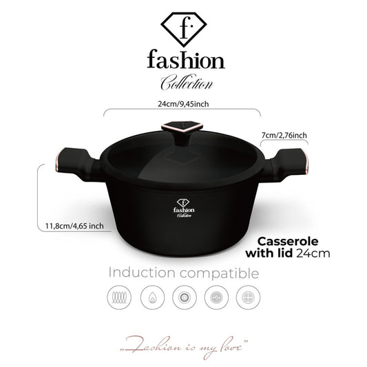 Fashion By Berlinger Haus 24cm TitanPro Non-Stick Casserole with Lid - Matte Black
