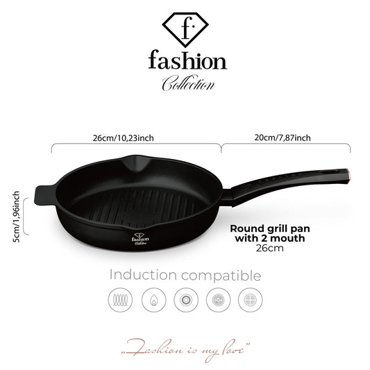 Fashion By Berlinger Haus 26cm TitanPro Non-Stick Round Grill Pan - Matte Black