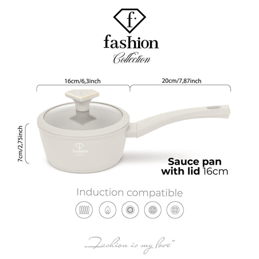 Fashion By Berlinger Haus 16cm TitanPro Non-Stick Sauce Pan with Lid - Cream