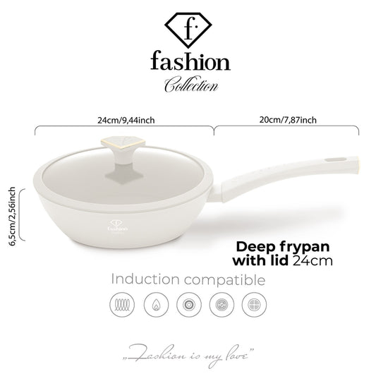 Fashion By Berlinger Haus 24cm TitanPro Non-Stick Deep Frypan with Lid - Cream