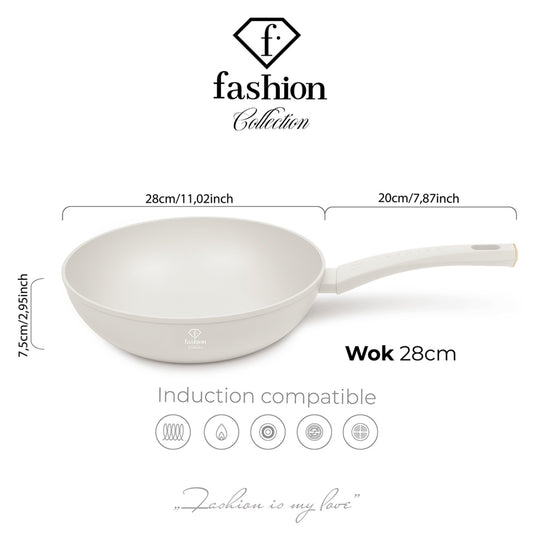 Fashion By Berlinger Haus 28cm TitanPro Non-Stick Wok - Cream