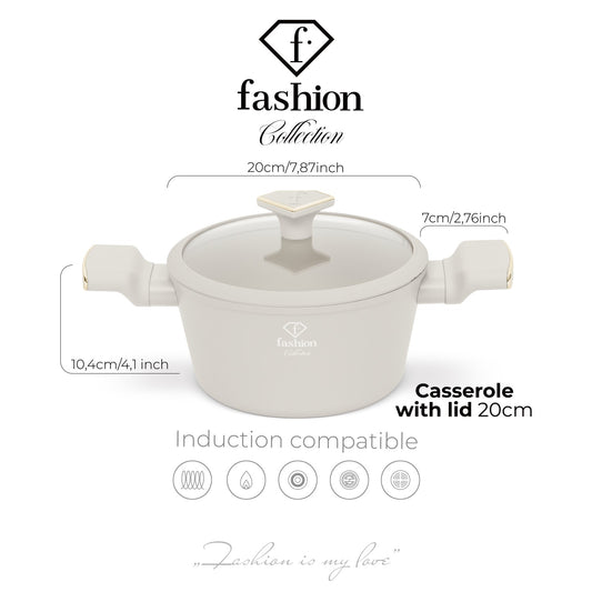 Fashion By Berlinger Haus 20cm TitanPro Non-Stick Casserole with Lid - Cream