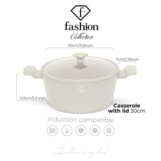 Fashion By Berlinger Haus 30cm TitanPro Non-Stick Casserole with Lid - Cream
