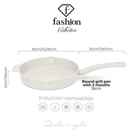 Fashion By Berlinger Haus 26cm TitanPro Non-Stick Round Grill Pan - Cream