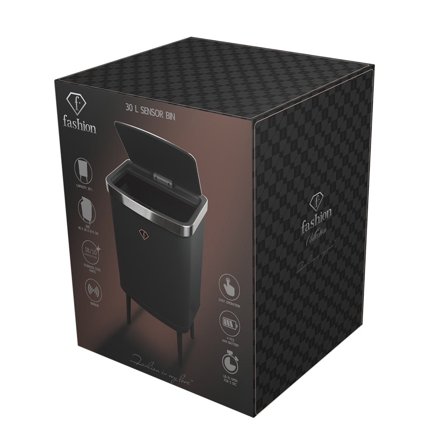 Fashion By Berlinger Haus 30L Sensor Bin - Black Rose