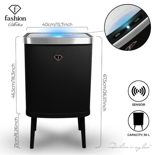 Fashion By Berlinger Haus 30L Sensor Bin - Black Rose