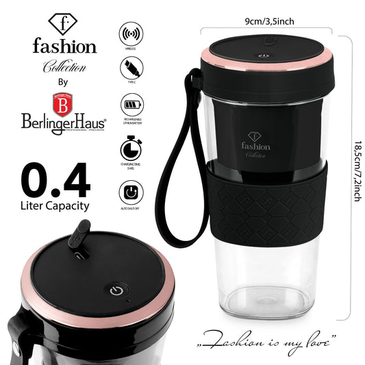 Fashion By Berlinger Haus Mini Blender with USB Rechargeable Bottle - Black Rose
