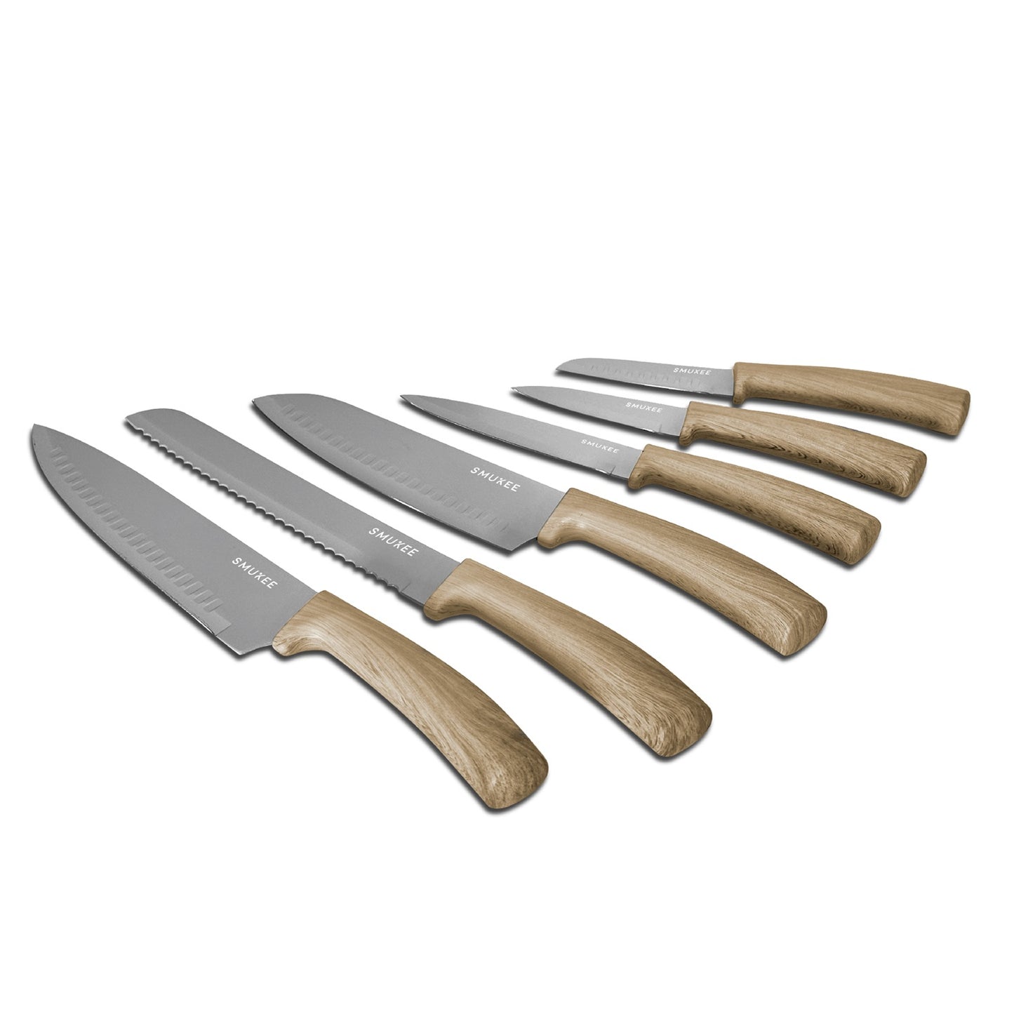 Smukee 6-Piece Titan Pro Stainless Steel Knife Set - Dark Wood - Forest Line