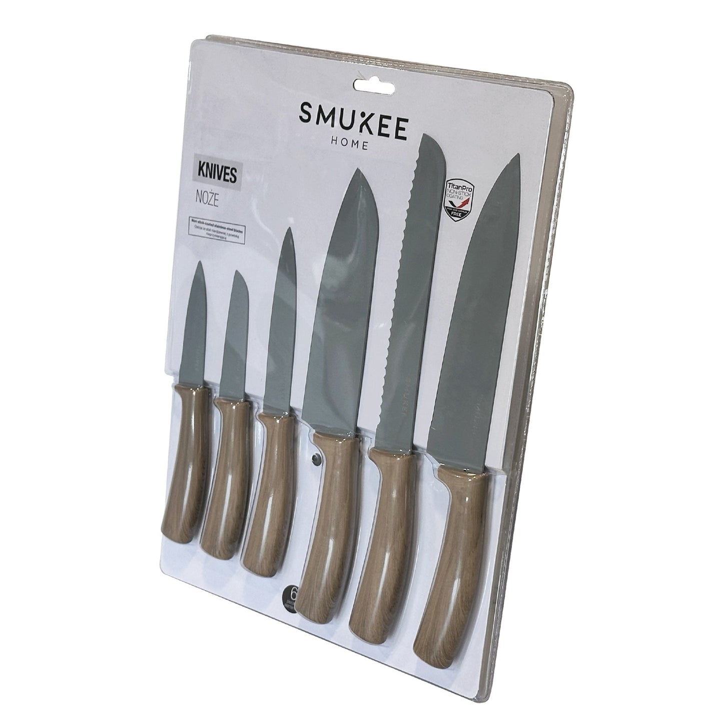 Smukee 6-Piece Titan Pro Stainless Steel Knife Set - Dark Wood - Forest Line