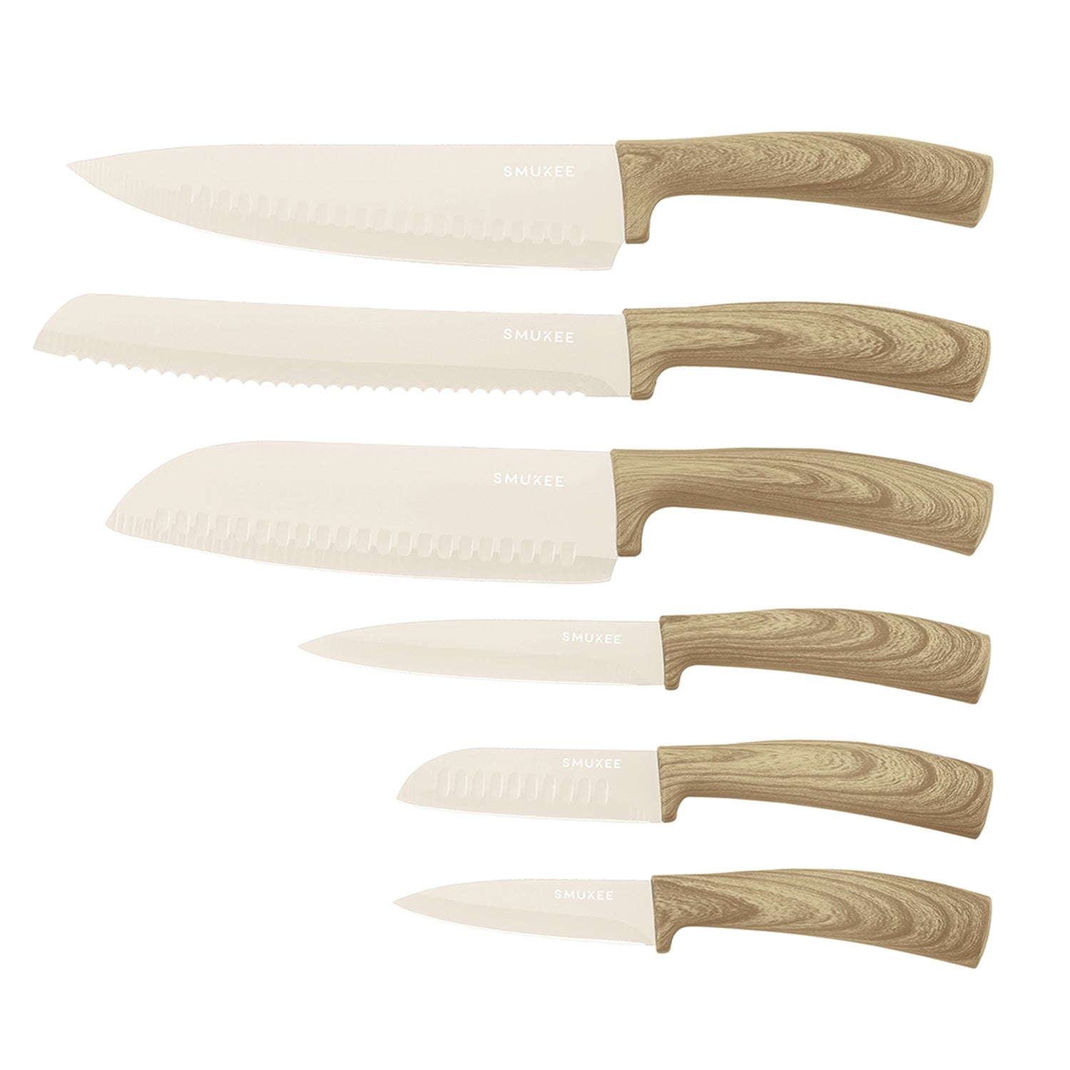 Smukee 6-Piece Titan Pro Stainless Steel Knife Set - Light Wood - Forest Line