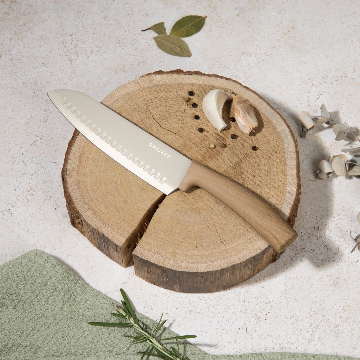 Smukee 6-Piece Titan Pro Stainless Steel Knife Set - Light Wood - Forest Line