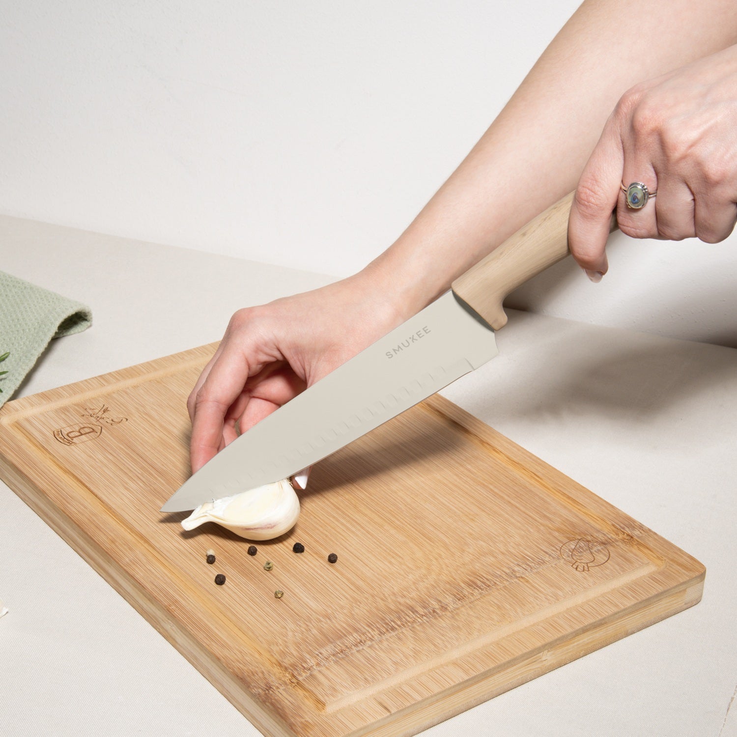 Smukee 6-Piece Titan Pro Stainless Steel Knife Set - Light Wood - Forest Line