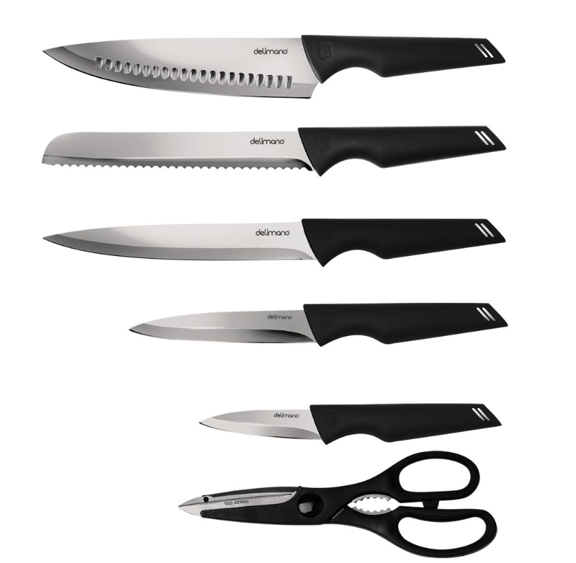 Delimano 6-Piece Stainless Steel Knife Set with Stand - Black Collection