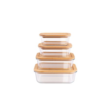 Berlinger Haus 4-Piece Glass Food Container with Bamboo Lid - 2 in 1