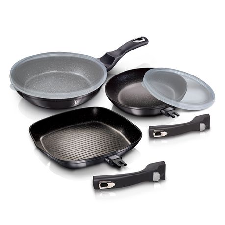 Berlinger Haus 5-Piece Marble Coating Detachable Handle Frypan Set - Carbon