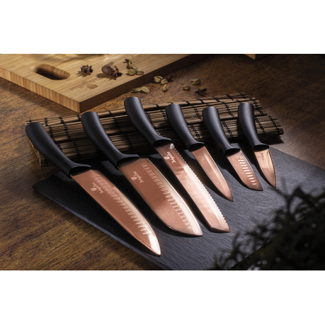 6pcs Copper Knife Set Rose Gold Knife Set & Knife Block with