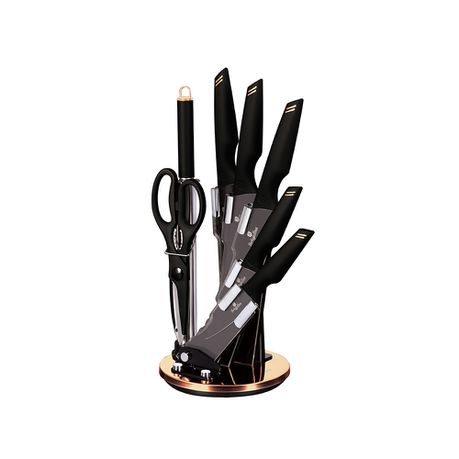 Berlinger Haus 8-Piece Non-Stick Knife Set with Acrylic Stand - Black Rose Line
