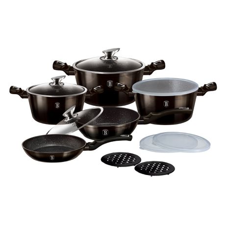Berlinger Haus 13-Piece Marble Coating Smart Lid Cookware Set - Shiny Black