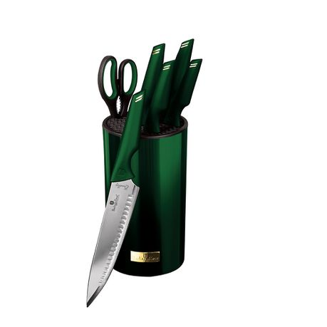 Berlinger Haus 7-Piece Non-Stick Knife Set with Stand - Emerald Green